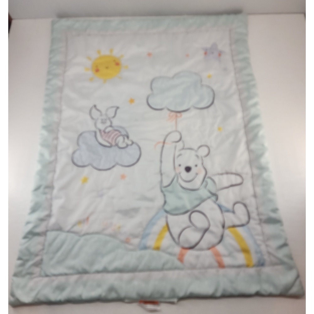 Disney Baby Winnie the Pooh Piglet Rainbow Quilted Blue Nursery Blanket OS